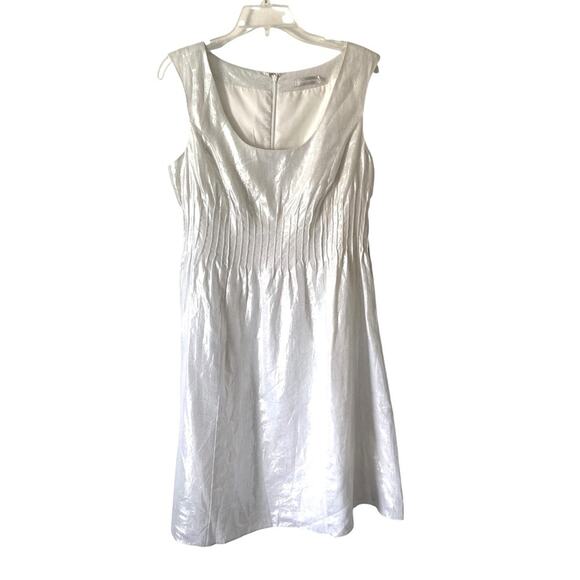 Badgley Mischka Linen White Silver Sleeveless Dress size 12 - Picture 1 of 6